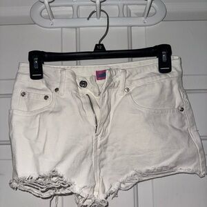 Edikted white denim shorts